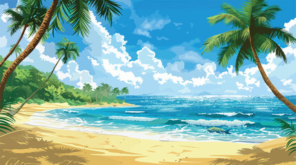 Beautiful tropical beach scene illustration Vector illustration