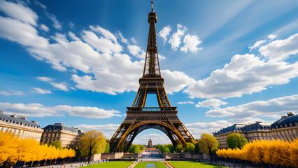 Paris Eiffel Tower at sunset in Paris, France. Eiffel Tower is one of the most iconic landmarks of...