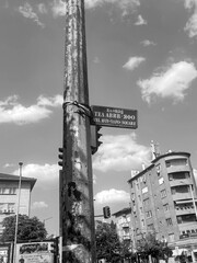 Black and white Tel Aviv - Yafo Square street sign in downtown Sofia, Bulgaria