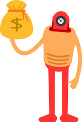 Humanoid Character Holding Dollar Sack
