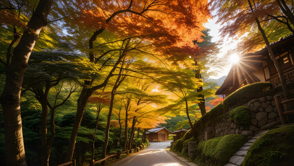 kyoto park scene view autumn season golden maple tree in japan