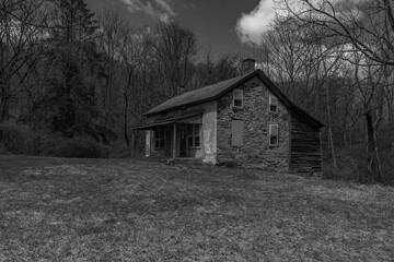 Abandoned house in the Delaware Water Gap  National Recreation Area in black and white