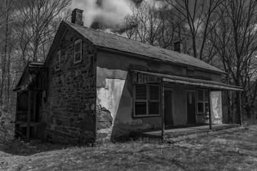Abandoned house in the Delaware Water Gap  National Recreation Area in black and white