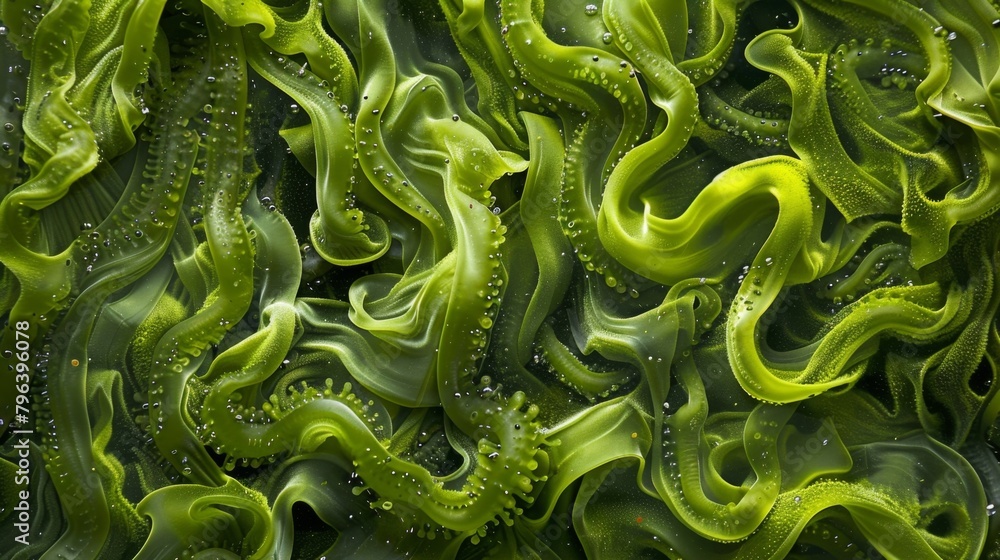 Poster a striking image of nematodes entangled in a thick mat of tangled green algae in a stagnant pool the
