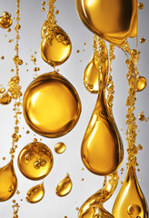 Illustration  picture for ads and more. Drop with golden liquid and bubbles. Vitamin B3