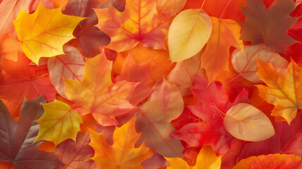 Autumn leaves displaying a vibrant array of fall colors and intricate vein patterns.