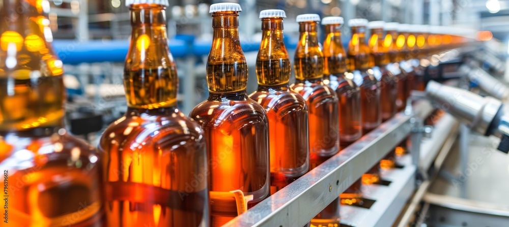 Poster whiskey bottling line in a standard factory environment for efficient production