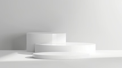 Illustration featuring a sleek, minimalist podium set against a pure white background, perfect for highlighting products, rendered in 3D