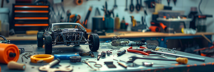 In-depth Inspection and Thorough Maintenance of an RC Vehicle in a Well-Lit Workspace