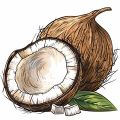 Coconut on white background. Hand drawn vector illustration in sketch style.