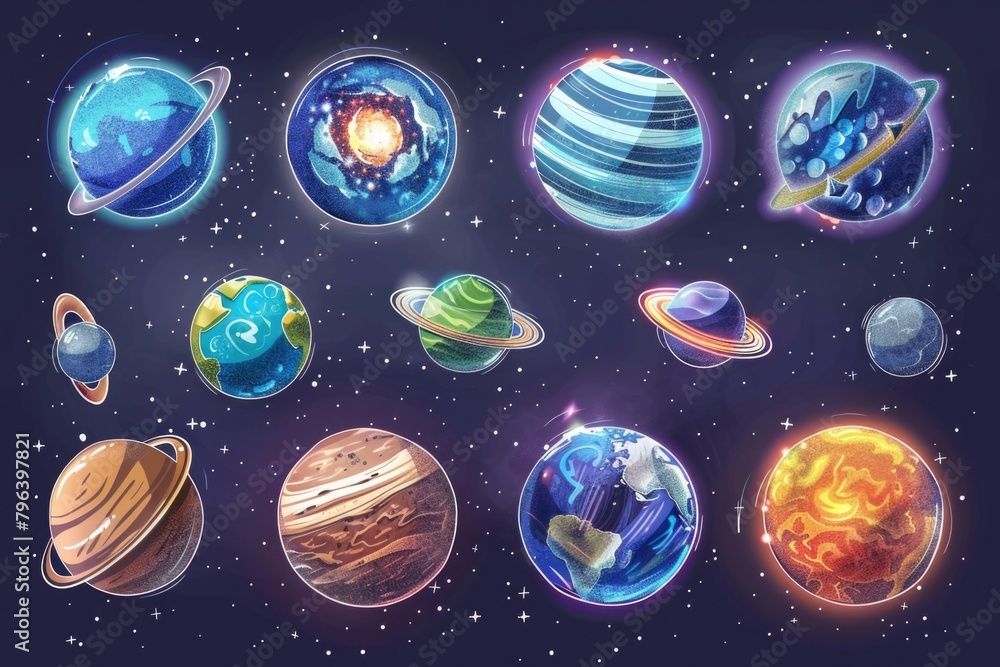 Aufkleber a stunning image of multiple planets in a star-filled sky. perfect for educational materials or scie