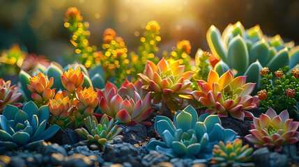 Prickly succulent garden with a variety of shapes