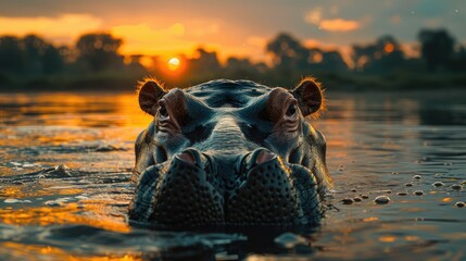 Hippo partially submerged in water