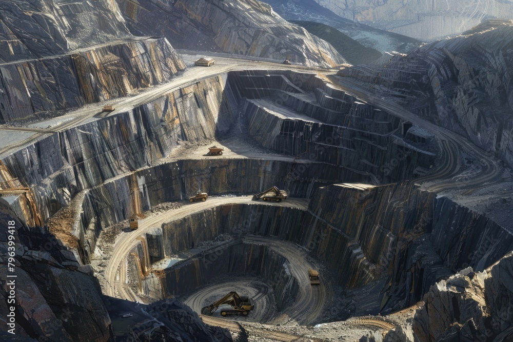Poster an expansive open pit filled with dirt. perfect for construction or industrial concepts