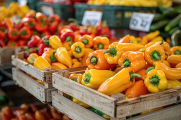 Organic peppers on the market.