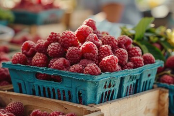Organic raspberries on the market.