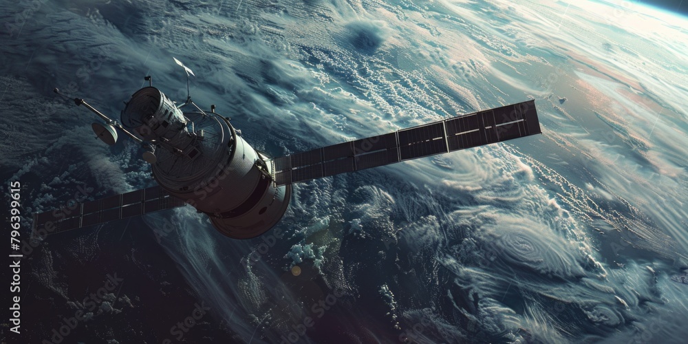 Poster A breathtaking view of Earth from a space station. Ideal for science and technology concepts