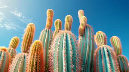 Towering cactus with multiple arms and a clear blue sky in the background - Powered by Adobe