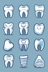 A collection of cartoon teeth with various expressions. Perfect for dental or health-related designs