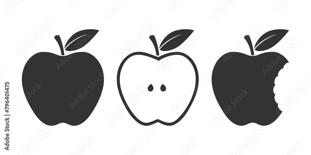 Wall mural apples graphic icons set. fruits isolated signs on white background. vector illustration