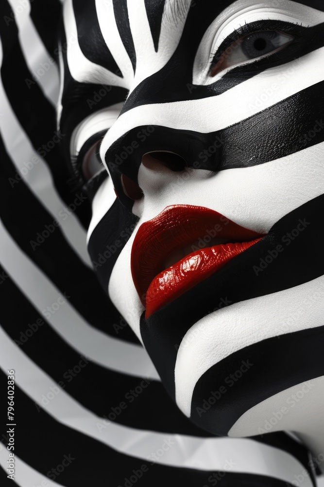 Poster close up of a person with a painted face, suitable for various creative projects