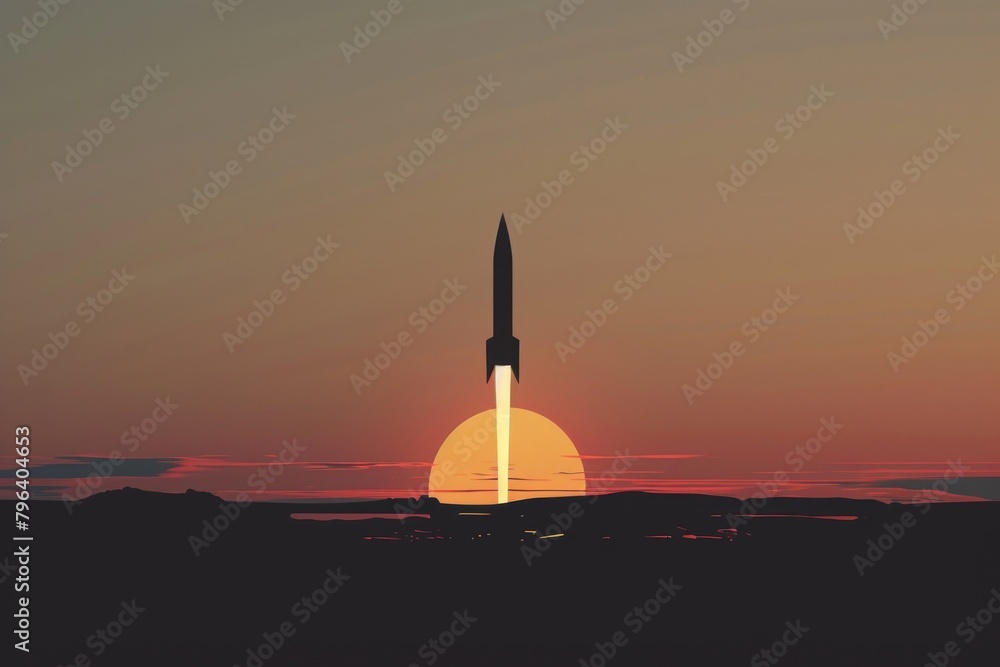 Aufkleber a large rocket silhouetted against a setting sun. ideal for science or space-themed projects