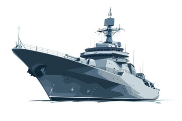 A large military ship on a plain white background. Suitable for various military and naval concepts