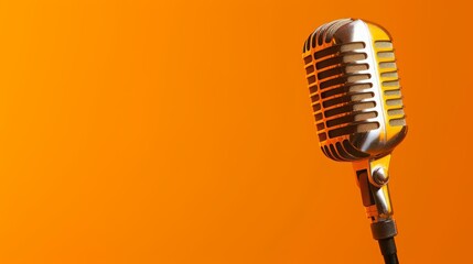 Portrait of a microphone, featured against a monochromatic orange background, perfectly illustrating tools for effective sales and marketing