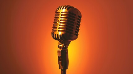 Portrait of a microphone, featured against a monochromatic orange background, perfectly illustrating tools for effective sales and marketing