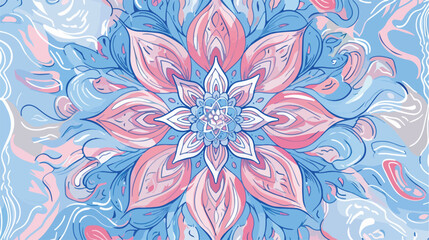 Colorful soft blue and pink flower hand drawn mandala