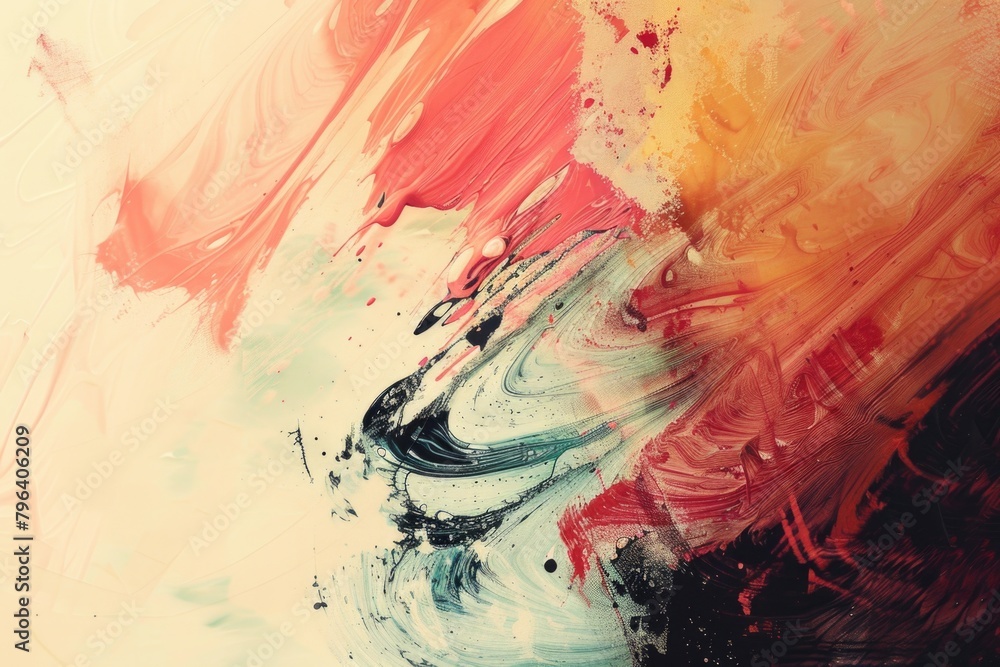Poster detailed view of a painting with red and yellow colors, suitable for art projects