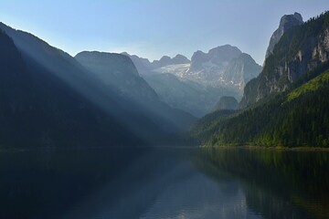 Fototapeta na wymiar View of Gossausee. Reflection of the mountains in the lake. Austria, Europe. 