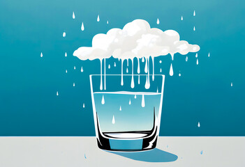 Collecting rainwater from a cloud in a glass for drinking water