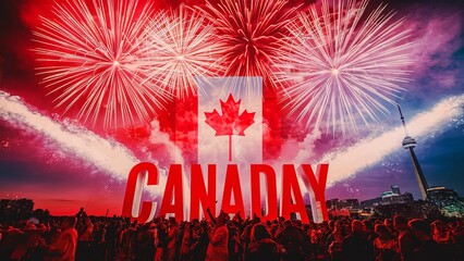 Happy Canada Day, banner for Canada day, fireworks background