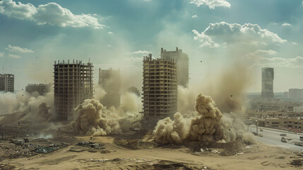 Dust clouds after detonator blast - obrazy, fototapety, plakaty