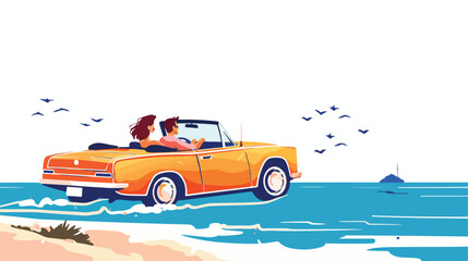 Couple travel by convertible car on summer holidays.