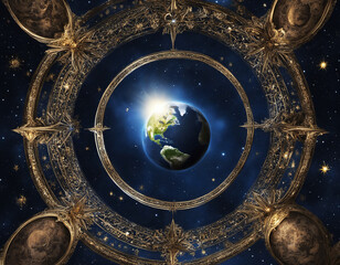 Naklejka premium Planet Earth in starry space. Abstract cosmic illustration.