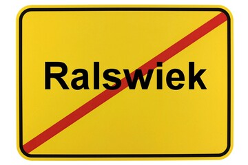 Illustration eines Ortsschildes der Gemeinde Ralswiek in Mecklenburg-Vorpommern - obrazy, fototapety, plakaty