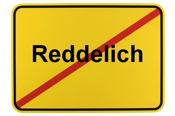 Illustration eines Ortsschildes der Gemeinde Reddelich in Mecklenburg-Vorpommern - obrazy, fototapety, plakaty