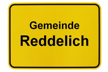 Illustration eines Ortsschildes der Gemeinde Reddelich in Mecklenburg-Vorpommern - obrazy, fototapety, plakaty
