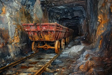 A train moving through a dark tunnel next to a majestic mountain. Suitable for transportation or travel concepts