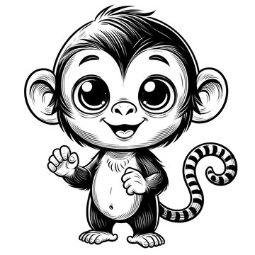 sketch drawing of monkey |illustration of a monkey| |coloring book pages| 