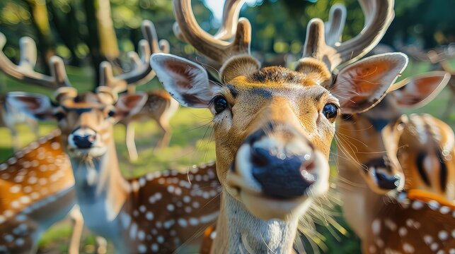 a deer discussing and taking cute photos with other deer AI generated