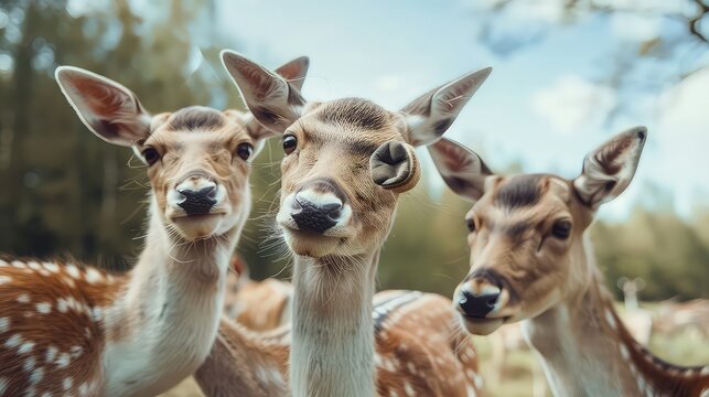 a deer discussing and taking cute photos with other deer AI generated
