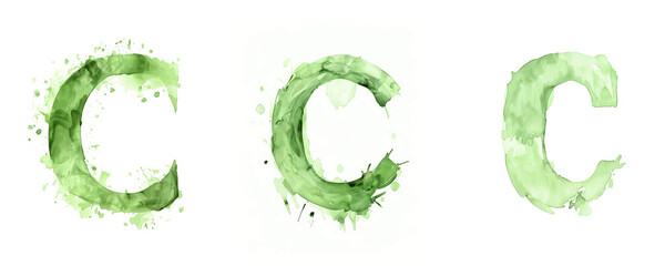 Ai Generated Art Watercolor Set of Multiple Different Pastel Sage Green Capital C Letters On a White Background