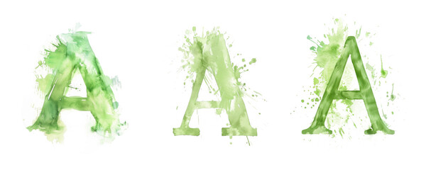 Ai Generated Art Watercolor Set of Multiple Different Pastel Sage Green Capital A Letters On a White Background
