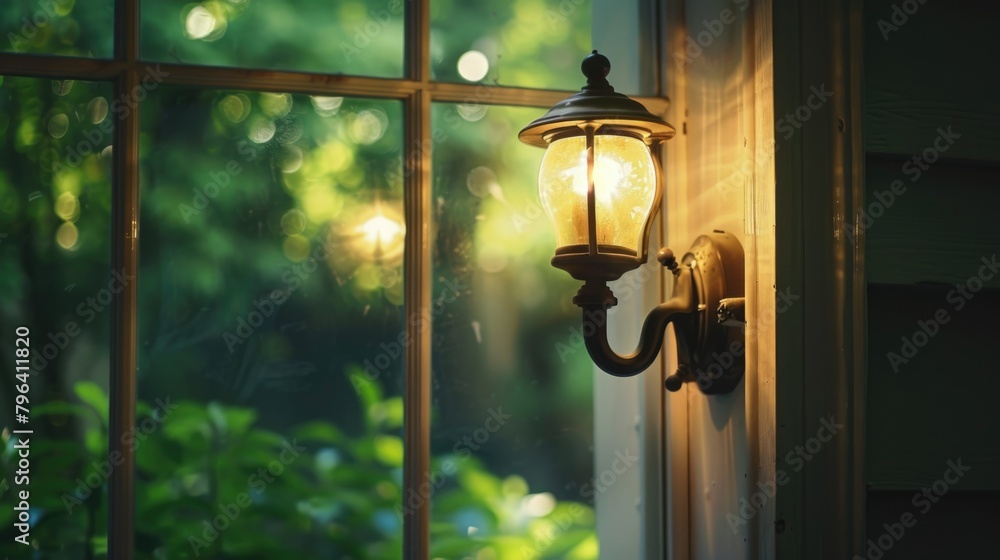 Poster a light shining on the side of a window. can be used for interior design concepts