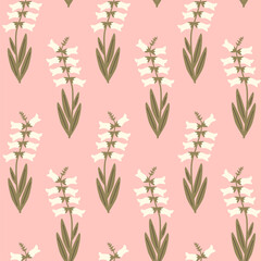 cute abstract simple hand drawn seamless vector pattern illustration with white bellflowers on pink background