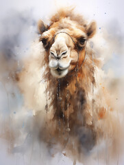 Obraz premium portrait of a camel on a watercolor background, watercolor painting