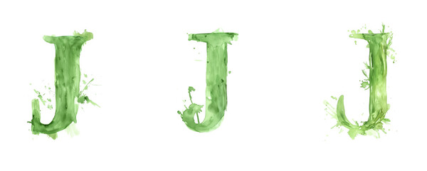 Ai Generated Art Watercolor Set of Multiple Different Pastel Sage Green Capital J Letters On a White Background
